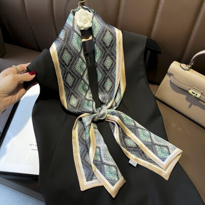 Купить Hangzhou Silk Ribbon Diamond Double-Layer Scarf Spring and Autumn Long White Collar with 150 * 15cm Mulberry Silk Scarf