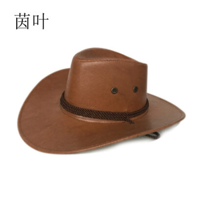 Купить American Western Cowboy Hat Imitation Leather Glossy Hat Men Women Outdoor Leisure Horse Riding Traveling-Cap Knights Cap