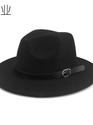 Купить Cross-Border Hot Selling Autumn and Winter Woolen Hat Retro Men and Women Gentleman Fedora Hat Imitation Wool Felt Hats Big Brim Hat