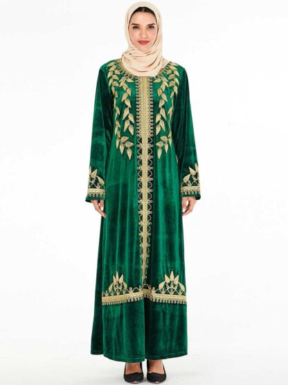 Купить Elegant Veet Muslim Dress Women Embroidery Big Swing A-line Maxi Dress Kimono Jubah Robe Print Abaya Dresses Islamic Clothing