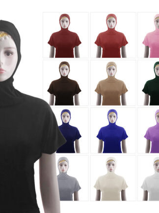 Купить Muslim Hooded T-Shirt Women Tops Short Sleeve Baisc Clothes Turban Hijab Turkey Islamic Sport Swim Wear Stretch Hijabs Caps Tops