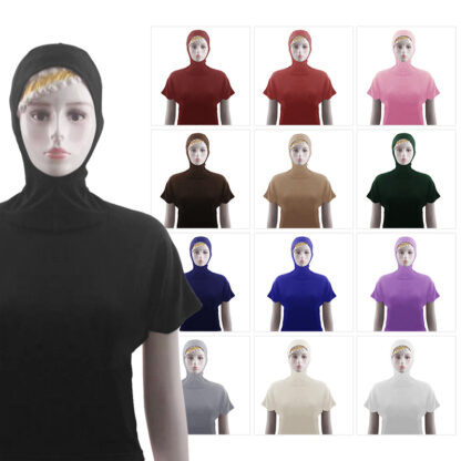 Купить Muslim Hooded T-Shirt Women Tops Short Sleeve Baisc Clothes Turban Hijab Turkey Islamic Sport Swim Wear Stretch Hijabs Caps Tops