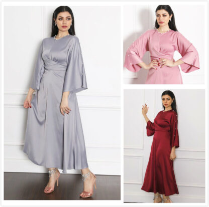 Купить Turkey India Muslim Abaya Dress Women Ribbon Lace-up Ethnic Maxi Long Vestidos Gown Dubai Islamic Clothing Moroccan Kaftan Femme