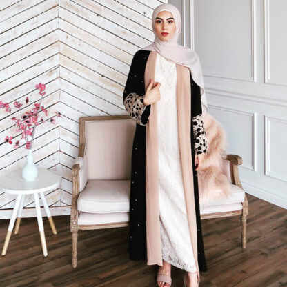 Купить Muslim Abaya Dress Empire Beading Lace Kaftan Outwear Women Plus Size Abaya Long Robes Jubah Dubai Arab Islamic Clothing Burka