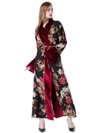 Купить eet muslim abaya women print floral lace-up cardigan jilbab hijab dress islamic clothing kimono long robe elbise abayas dubai