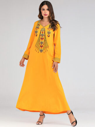 Купить Eid Mubarak Abaya Emboridery Dubai Turkey Muslim Hijab Dress Kaftan Moroccan Islam Clothing Dresses Women Musulman Vestidos