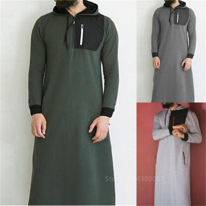 Купить Muslim Men Clothing Robe Long Sleeve Saudi Arab Thobe Jubba Man Pakistan Kaftan Abaya Sweatshirt Islamic Hoodies Dressing S-3XL