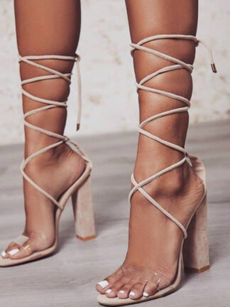 Купить Womens Sandals Gladiator Sexy Ladies Ankle Wrap Pumps Women Square Toe Mid Heels Female Fashion Lace Up Shoes Woman Thick Heels