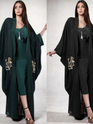 Купить Muslim Abaya Embroidery Caftan Kimono Long Robe Women Batwing Sleeve Islamic Clothing Jubah Open Jilbab Elbise Abayas In Dubai