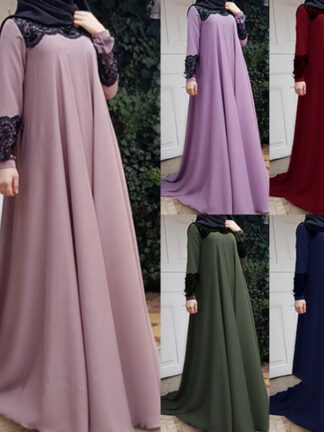 Купить Plus Size S-5XL Dubai Arab Muslim Dresses Women Islam A-line Big Swing Maxi Dress Splice Loose Ramadan Turkish Islamic Clothing