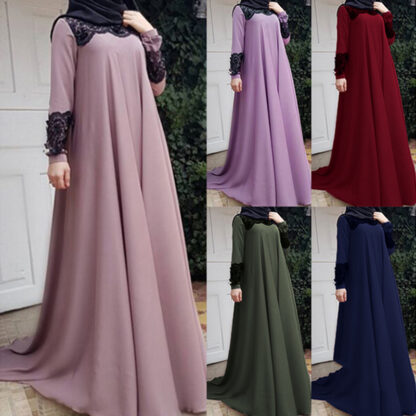 Купить Plus Size S-5XL Dubai Arab Muslim Dresses Women Islam A-line Big Swing Maxi Dress Splice Loose Ramadan Turkish Islamic Clothing