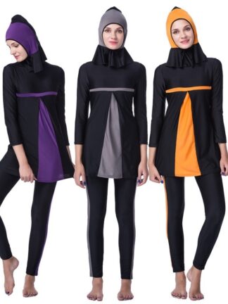 Купить Arabic Islamic Women Swim Wear 3 Piece Suits Muslim Swimwear Hijab Swimsuit Modest Swim Surf Wear Sport Full Suit for Swimming