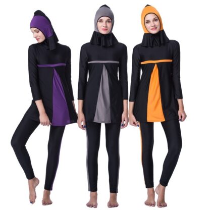 Купить Arabic Islamic Women Swim Wear 3 Piece Suits Muslim Swimwear Hijab Swimsuit Modest Swim Surf Wear Sport Full Suit for Swimming