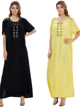 Купить Ramadan Turkey Muslim Dress Women Abaya Moroccan Kaftan Islamic Clothing Hijab Djellaba Dubai Jilbab Party Vestidos Eid Summer