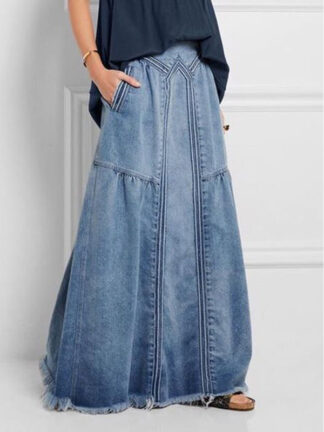 Купить KALENMOS Denim Jeans Women Long Skirt Stretch Vintage Loose Slim Fit Blue Club Streetwear Chic Sexy Harajuku Skirts Plus Size