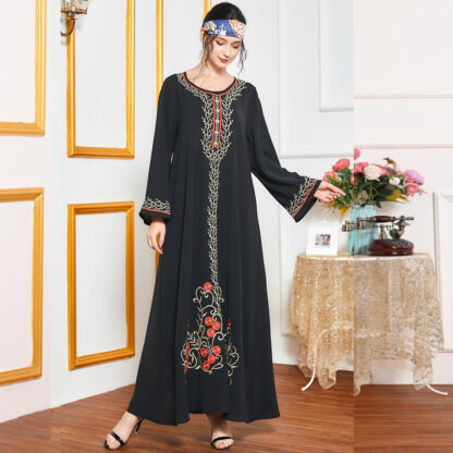 Купить Ramadan Muslim Abaya Embroidery Maxi Dress Modest O Ne Long Sleeve Dubai Turkey Arabic Dresses Women Islamic Clothing Autumn