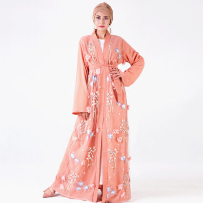 Купить Muslim Caftan hijab Dress Embroidery Floral Abaya Dresses Women Loose Kaftan Kimono Lace-up Long Robes Islamic Clothing Jubah