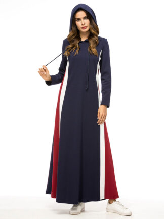 Купить Thi Hooded Trasuit Maxi Dress Women Muslim Arab Splice Jogging Sports Long Dress Walk Wear Musulman Turkey Islamic Clothing