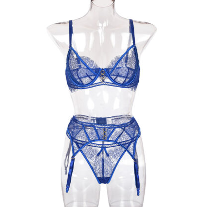 Купить 3-piece ace Bra Set Transparent Fora Bra Underwire + Thong ingerie Set 2021 Spring adies Bue Sexy Underwear s