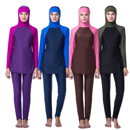 Купить Muslim Swimwear 2 Piece Suit Arab Islamic Swimsuit Women Full Cover Swim Wear Hooded Hijab Modest Swim Surf Wear Sport Burkinis