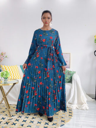 Купить Ramadan Muslim Floral Dress Women Eid Turkey Abaya Dubai Islam Clothing Abayas Vestidos Robe Longue Vetement Femme Musulman 2021