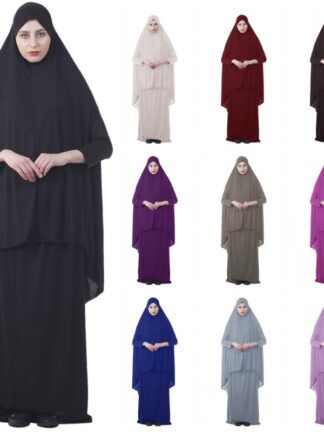 Купить Eid Muslim Women Islamic 2 Peice Prayer Dress Hijab Long Khimar Skirt Set Jilbab Abaya Prayer Worship Service Full Cover Clothes