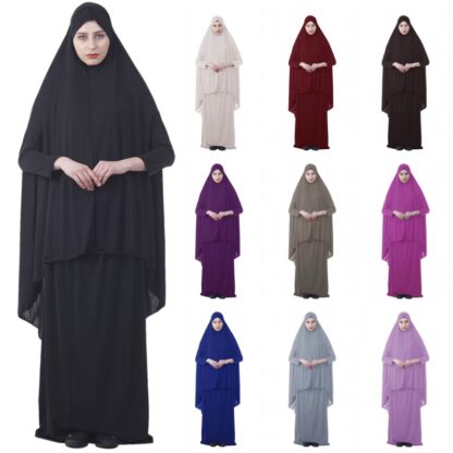 Купить Eid Muslim Women Islamic 2 Peice Prayer Dress Hijab Long Khimar Skirt Set Jilbab Abaya Prayer Worship Service Full Cover Clothes