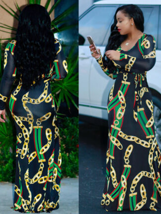 Купить African Dress Women Dashiki Long-sleeve Digital Print Maxi Dresses Elastic Trend Robe Africaine Vetement Femme Traje Africano