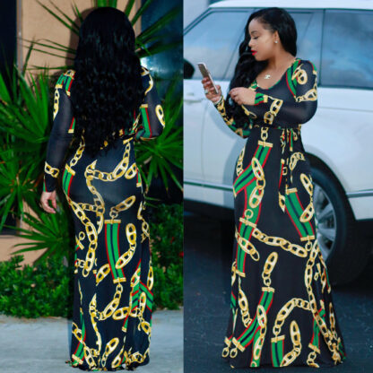 Купить African Dress Women Dashiki Long-sleeve Digital Print Maxi Dresses Elastic Trend Robe Africaine Vetement Femme Traje Africano