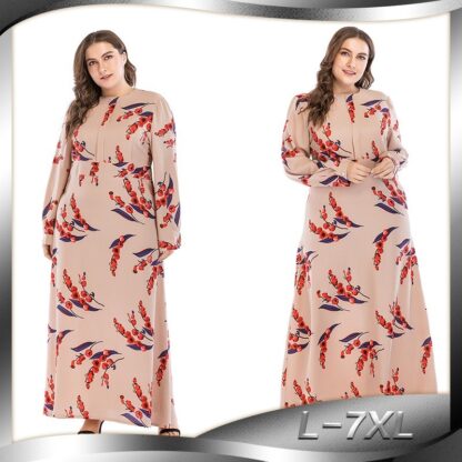 Купить Plus Size L-7XL Women Muslim Dress Print Big Swing Dubai Arab Hijab Party Dresses Loose Turkish Kaftan Robe Islamic Clothing New