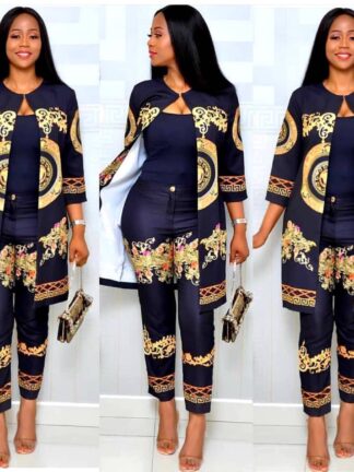 Купить African 2 Piece Set Women Print Elastic Bazin Long Pant Ro Style Spring Dashiki Office Lady Suit Coat and Legging 2pcs Suts