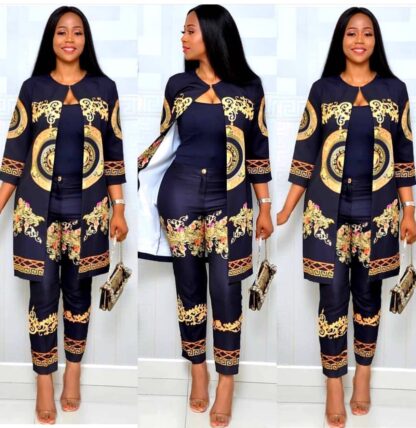 Купить African 2 Piece Set Women Print Elastic Bazin Long Pant Ro Style Spring Dashiki Office Lady Suit Coat and Legging 2pcs Suts