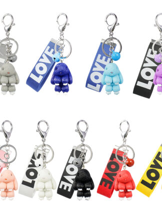 Купить Cute gift multicolor resin bunny keychain alloy color bell accessories LOVE braided belt ladies bag ornaments