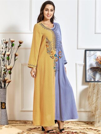 Купить India Eid Mubarak Embroidery Abaya Dress Muslim Women Dubai Turkey Moroccan Kaftan Islam Caftan Party Vestido Clothing Musulman