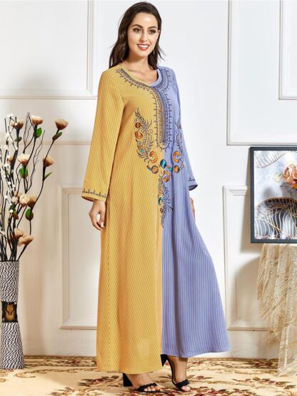 Купить India Eid Mubarak Embroidery Abaya Dress Muslim Women Dubai Turkey Moroccan Kaftan Islam Caftan Party Vestido Clothing Musulman