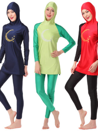 Купить Islamic Hijab Muslim Swimwear Women Hooded Swim Wear Burkini 2 Piece Suit Hijab Swimsuit Modest Swim Surf Wear Sport Burkinis