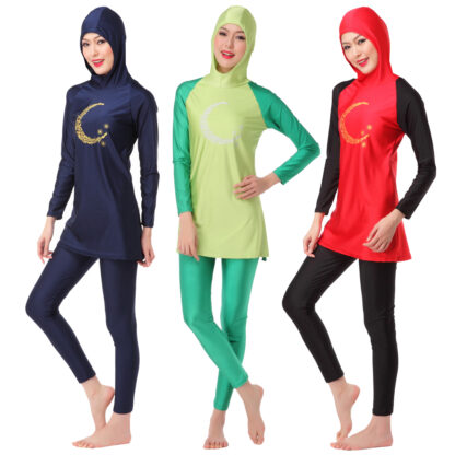 Купить Islamic Hijab Muslim Swimwear Women Hooded Swim Wear Burkini 2 Piece Suit Hijab Swimsuit Modest Swim Surf Wear Sport Burkinis