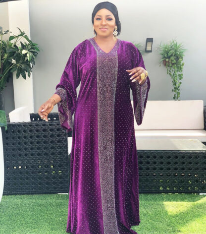 Купить 2021 Diamond Veet African Dresses for Women Africa Clothing Long Maxi Dress Islamic Muslim Moroccan Kaftan Fashion Robe
