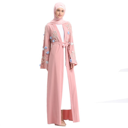 Купить Dubai Arab Kaftan Women Muslim Abaya Dress Embroidery Floral Abaya Caftan Lace-up Islam Long Robes Ankle Length Islamic Clothing
