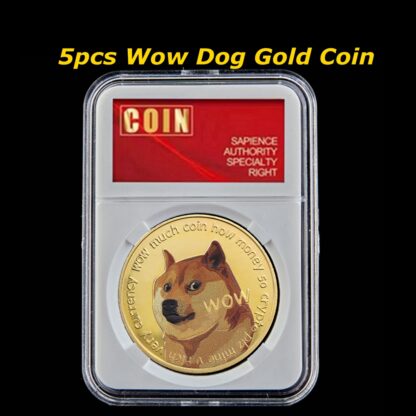 Купить 5pcs Dogecoin Commemorative Coins Craft Collection Wow Dog Pattern Souvenir Home Decoration Crafts With Pccb Box