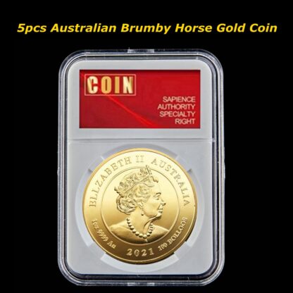 Купить 5pcs 2021 Ellzabeth II Australia Horse Coin Gold Plated Souvenir Coin With PCCB Box