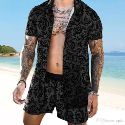 Купить Men Summer Tropical beach Tracksuits Hawaii day Costume Harajuku party tropical vacation Beachwear Short Sleeve 2pcs set fashion Printed Shirt Tops Shorts Sets