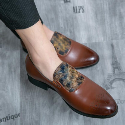 Купить Loafers Men Shoes Pu Leather Solid Color Slip on Embroidery Round Head Flat Bottom Casual Business Chaussure Homeme DP239-1