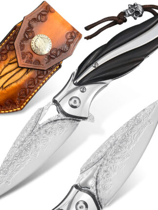 Купить Folding Knives Japan VG10 Forged Damascus Steel Knife Camping Hunting Skinning Knife Survival Sharp Blade EDC Picnic Steak Kitchen Tools Black Sandalwood Handle