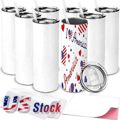 Купить Sublimation Tumblers 20 oz Stainless Steel Double Wall Insulated Water Bottles Sublimation Mugs Cups Blank DIY birthday gifts with Lid Plastic Straws