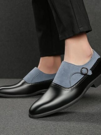 Купить Men Monk Shoes PU Leather Colorblock Round Toe Flat Fashion Classic Everyday Party Patchwork Buckle Casual Gentlemen Shoes DP284