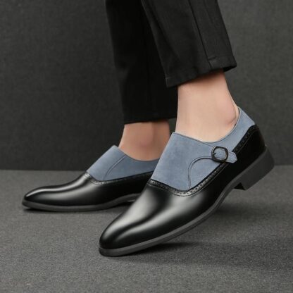 Купить Men Monk Shoes PU Leather Colorblock Round Toe Flat Fashion Classic Everyday Party Patchwork Buckle Casual Gentlemen Shoes DP284