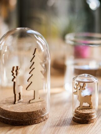 Купить # Novelty Items # Modern Handcraft Glass Dome Cover Dry Flower Vase With Wood Cork Base Landscape Figures Model Display Artwork 04