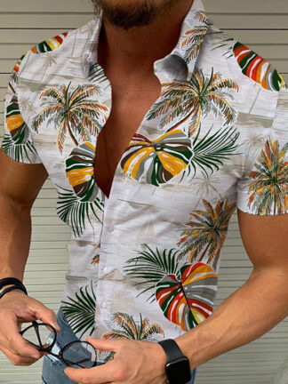 Купить Mens Tropical Print Hawaiian Shirt Short Sleeve Button Hombre Camisa Great Casual Streetwear Beach Wear S-XXXL Hawaii 3XL Blouse