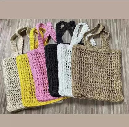 Купить 2022 Outdoor Bags Fashion Mesh Hollow Woven Shopping-Bags for Summer Straw Tote Bag Shoulder Bag 6Colors no box